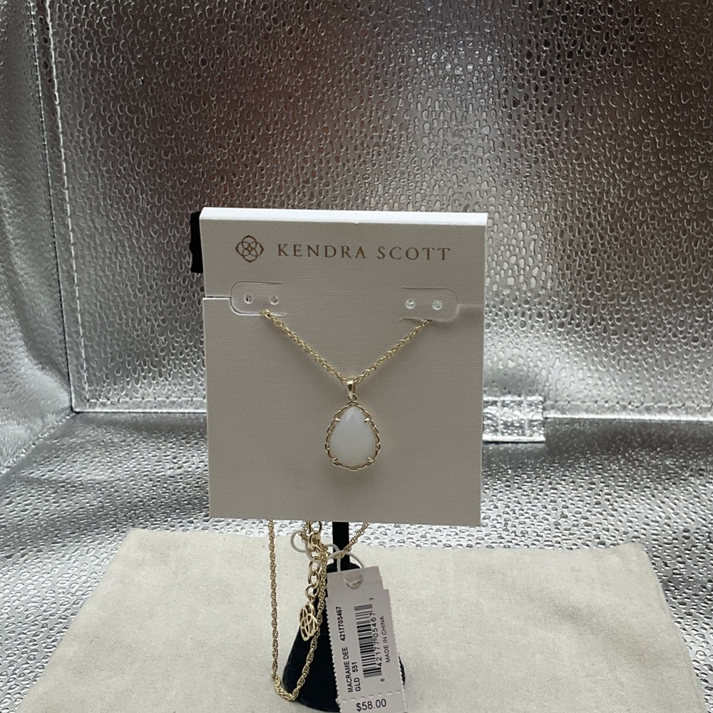 Macrame Dee Gold Teardrop Necklace with opalite stone